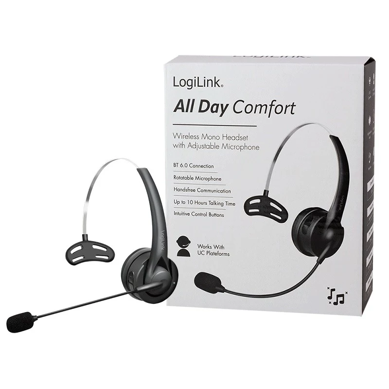 LogiLink BT0075 Bluetooth 6.0 monofoninis ausinių rinkinys su lanksčiu mikrofonu, juodas