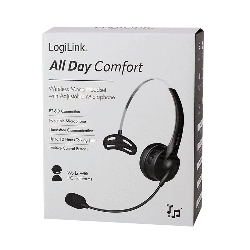 LogiLink BT0075 Bluetooth 6.0 monofoninis ausinių rinkinys su lanksčiu mikrofonu, juodas