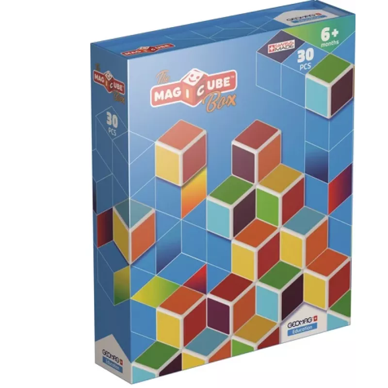 Geomag MagiCube GM120 magnetiniai statybiniai blokeliai, 30 vnt., įvairiaspalviai, kvadratiniai, universalūs, vaikams nuo 1,5 m.