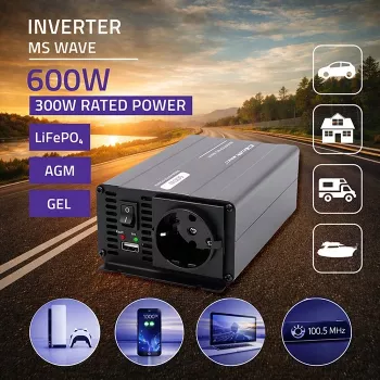 Qoltec MS Wave Power Inverter 12V to 230V 300/600W USB