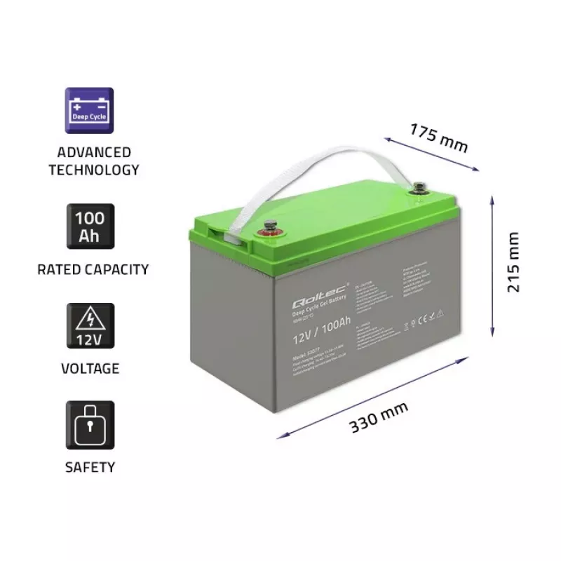 Qoltec 53077 UPS akumuliatorius sandarus švino rūgštinis (VRLA) 12V 100Ah