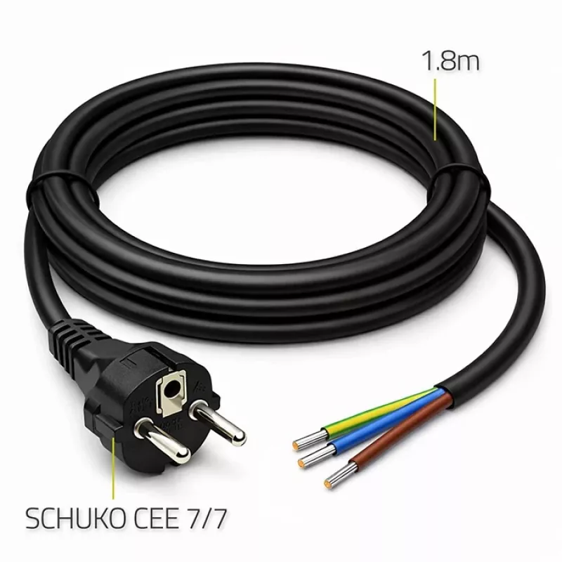 QOLTEC SCHUKO CEE maitinimo kabelis su nuluotais ir lituotais variniais laidais, 1,5 m, juodas