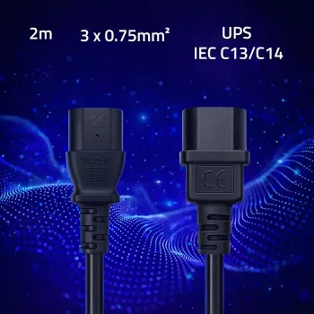 QOLTEC maitinimo laidas IEC C13 C14 3x0.75mm² grynas varis 1,8m juodas
