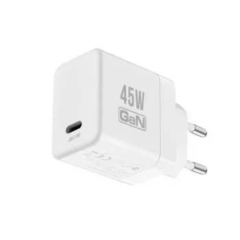 Crong Ultra Compact GaN USB-C 45W PD 3.0 PPS sieninis įkroviklis (baltas)
