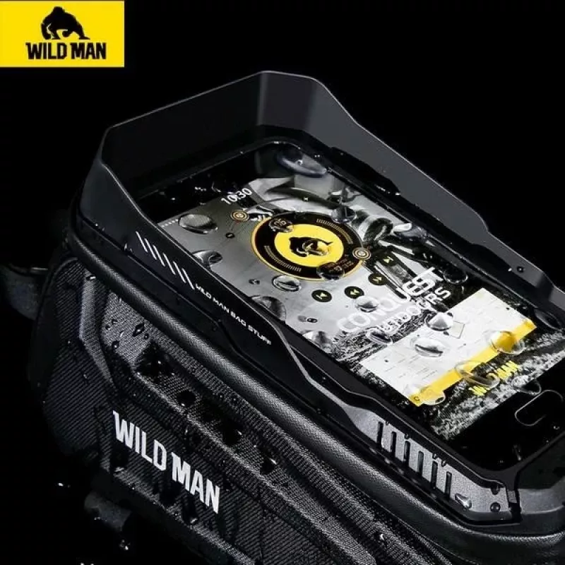WILDMAN XT5 Frame Bag Black - Bicycle Top Tube Bag with Phone Pocket, Water-Resistant PU Leather