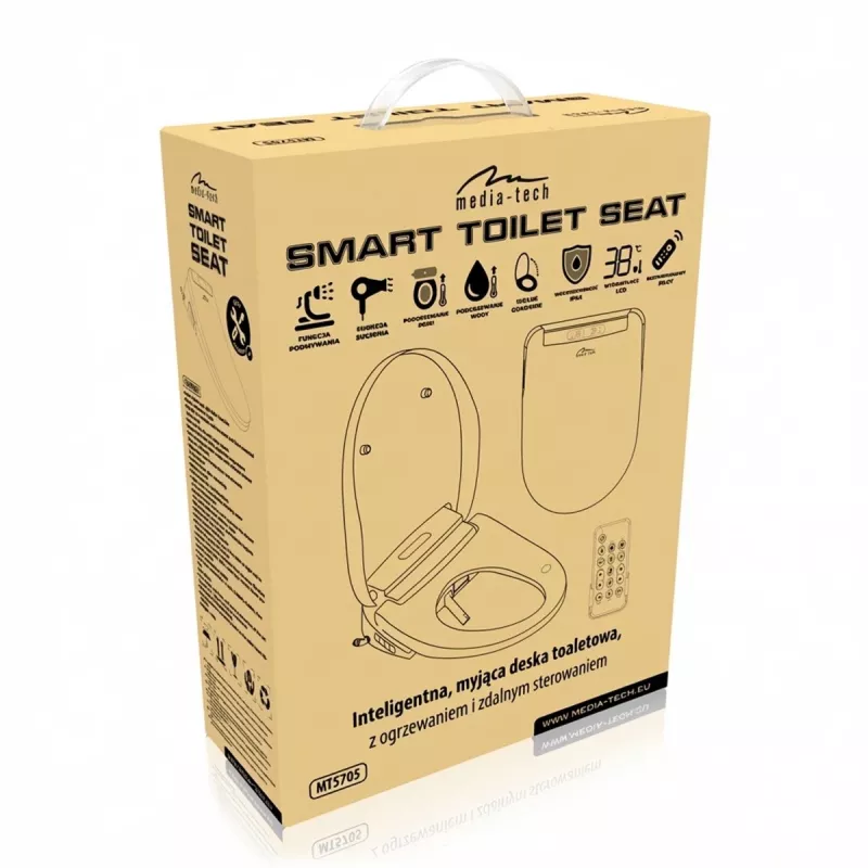 MEDIA-TECH Smart Toilet Seat MT5705 Electronic Bidet su šildoma sėdyne, šilto vandens plovimu, džiovintuvu, dezodorantu, naktine šviesa, nuotolinio valdymo pultu
