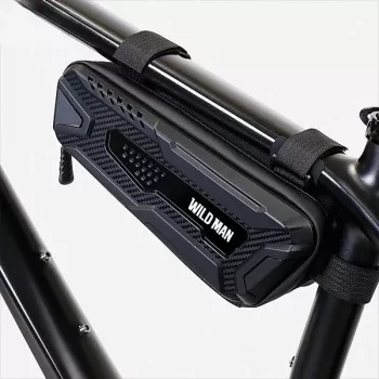 WILDMAN Bicycle Frame Bag M, Black, PU Leather, EVA, 1.2L, Phone Compartment, Touchscreen Compatible