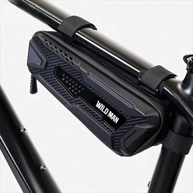 WILDMAN Bicycle Frame Bag M, Black, PU Leather, EVA, 1.2L, Phone Compartment, Touchscreen Compatible