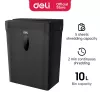 DELI ET014 kryžminio pjovimo popieriaus smulkintuvas, 10 lapų, P-4 saugumas, 21 L krepšelis, juoda
