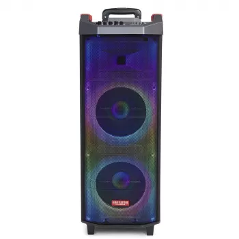 AIWA Power Audio Speaker KBTUS-710MKII 700W nešiojamas vakarėlių garsiakalbis su Bluetooth, USB, SD, AUX, FM radiju, LED šviesomis, vežimėlio rankena, ratais, nuotolinio valdymo pultu ir mikrofonu
