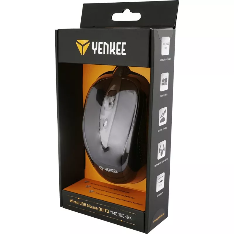 YENKEE YMS 1025 BK QUITO USB laidinis pelė, optinė, 1000 DPI, 4 mygtukai, juoda
