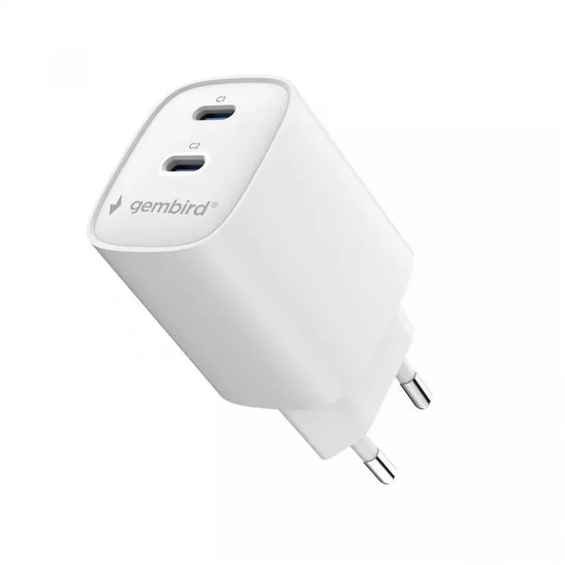 Gembird TA-UC-2C-PD45-01-W 45W USB-C dviejų prievadų sieninis įkroviklis baltas