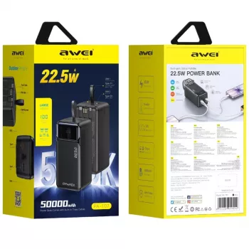 AWEI PA-107 Power Bank 50000mAh 22.5W PD 3xUSB Black