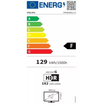 Philips 75PQS9001/12 75 colių QLED 4K Ultra HD Google TV su 3 pusių Ambilight, MiniLED, 120Hz, Dolby Vision ir Atmos, VRR, ALLM, FreeSync Premium, G-Sync Compatible, 4x HDMI 2.1, 2x USB, Wi-Fi, Bluetooth 5.0, DVB-T/T2/C/S/S2, pilka