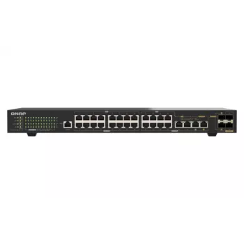 QNAP QSW-M2130P-2C2S26T 26 prievadų 2,5GbE PoE++ valdomas Layer 2 1U stelažinis komutatorius su 2x 10GbE SFP+ ir 2x 10GbE kombinuotais prievadais, 370W PoE biudžetas