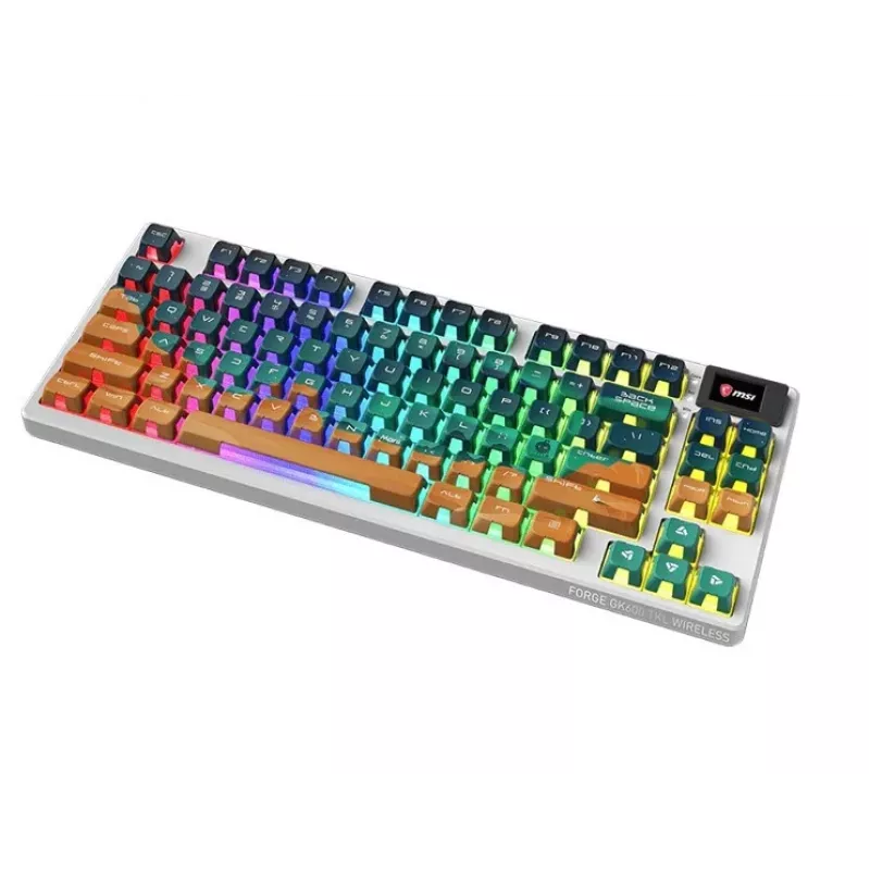 MSI Forge GK600 TKL belaidė mechaninė žaidimų klaviatūra Mars US ANSI, tri-mode, keičiami Forge jungikliai, per klavišą RGB, PBT klavišų dangteliai