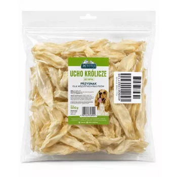 PTI PETITTO triušio ausų skanėstai šunims be kailio, 500 g