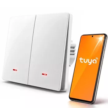 QOLTEC Smart Light Switch WiFi 2-Gang Timer Tuya White