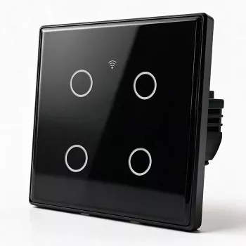 Qoltec Smart Touch Light Switch 4-Gang Wi-Fi Timer Tuya | Grūdintas stiklas | Baltas