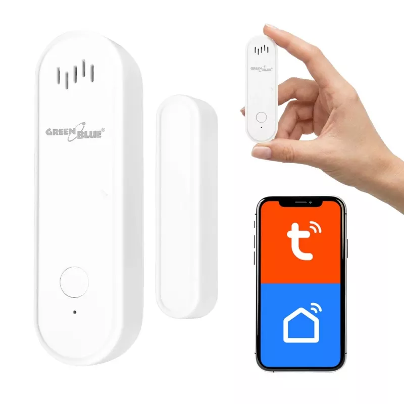 GREENBLUE GB478 belaidis WiFi durų/langų jutiklis – magnetinis kontaktinis jutiklis, Tuya ir Gosund programėlės, Alexa/Google, baterija maitinamas, baltas