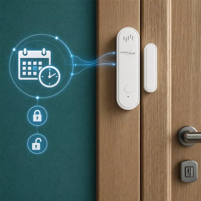 GREENBLUE GB478 belaidis WiFi durų/langų jutiklis – magnetinis kontaktinis jutiklis, Tuya ir Gosund programėlės, Alexa/Google, baterija maitinamas, baltas
