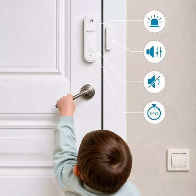 GREENBLUE GB478 belaidis WiFi durų/langų jutiklis – magnetinis kontaktinis jutiklis, Tuya ir Gosund programėlės, Alexa/Google, baterija maitinamas, baltas
