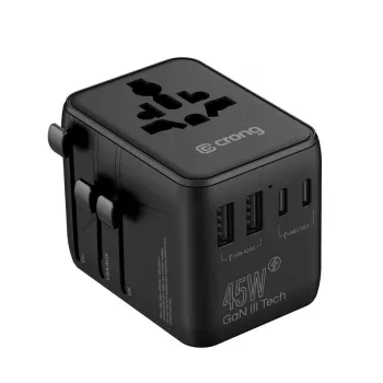 Crong One World kelioninis adapteris GaN 45W UK/EU/US/AU juodas