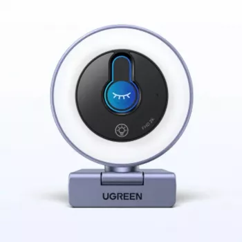 UGREEN 2K QHD internetinė kamera su LED apšvietimu ir įmontuotu mikrofonu, 30fps, USB 2.0, autofokusu, 80° matymo lauku, su spaustuku ir trikojo sriegiu, juoda