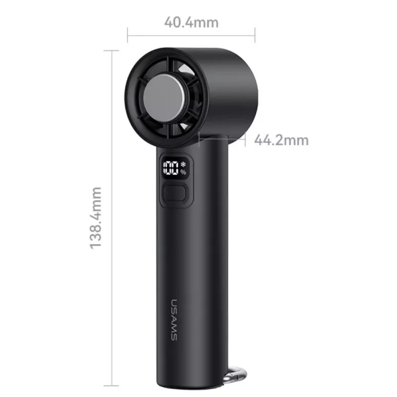 USAMS Ice-Cooling nešiojamas ventiliatorius 2000mAh juodas - puslaidininkinis aušinimo ventiliatorius su USB-C, 3 greičiais, nuimamu pagrindu