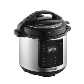 CONCEPT CK8001 daugiafunkcis puodas, 5 l, 900 W, 10 programų, LED, neprideganti keraminė talpa, atidėtas paleidimas, palaikymas šiltai, juodas/sidabrinis