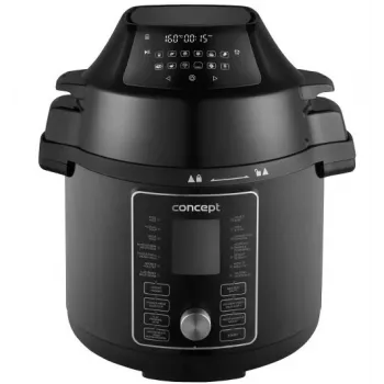 CONCEPT CK8000 daugiafunkcis puodas su oro gruzdintuvės funkcija, 6 L talpa, 3,5 L krepšelis, 1500 W, 10 programų, juodos/sidabrinės spalvos