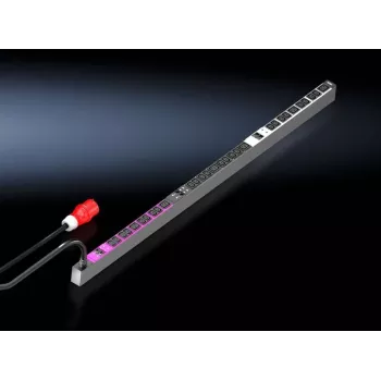 Rittal PDU Basic 7979137 - 3 fazių 16A stovo maitinimo skirstytuvas, 12x C13 ir 3x C19 lizdai, 1U 19 inch montavimui, IEC 60309 įvadas, juodos spalvos