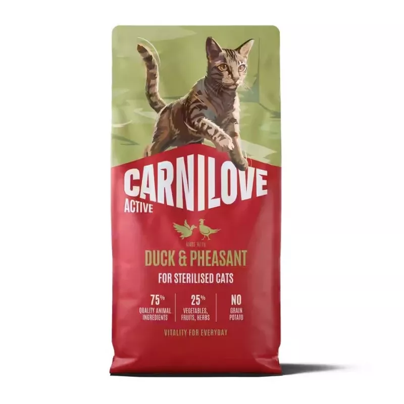 CARNILOVE ACTIVE sausa kačių dieta su antiena ir fazanu sterilizuotoms suaugusioms katėms, visų veislių, 6 kg