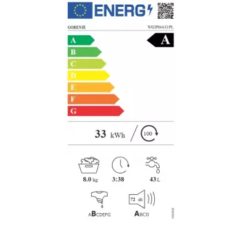 Gorenje WG2P84A32/PL laisvai pastatoma priekinio pakrovimo skalbimo mašina, 8 kg, 1400 aps/min, A energijos klasė, balta