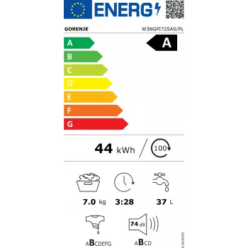 Gorenje W3NGPI72SAS/PL 7 kg 1200 aps./min. laisvai pastatoma skalbimo mašina su SteamTech ir inverteriniu PowerDrive varikliu