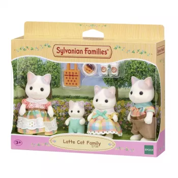 EPOCH Sylvanian Families Milk Cat Family – 4 kolekcinės figūrėlės su minkštu kailiuku (tėtis Cyrus, mama Stella, sūnus Freddie, dukra Millie), nuo 3 metų