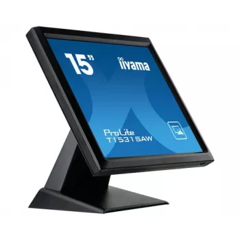 Iiyama ProLite T1531SAW-B5 15 colių XGA varžinis jutiklinis LED monitorius, 4:3, DVI-D/VGA, USB, garsiakalbiai, IP54 priekinė dalis, VESA, juodos spalvos