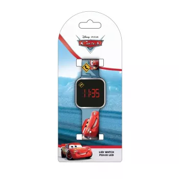 PULIO vaikiškas skaitmeninis laikrodis su LED ekranu - Disney Pixar Cars tema, raudonas/juodas