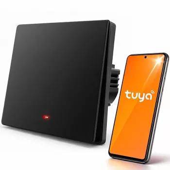 Qoltec 52722 1 kanalo išmanusis Wi-Fi jungiklis, liečiamas skydelis, laikmatis, Tuya/Smart Life, juodos spalvos