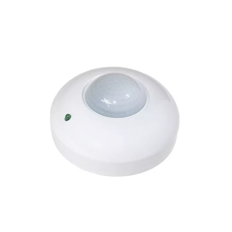 MACLEAN MCE19 lubų PIR judesio jutiklis – 360° aptikimas, 1200W kaitrinių / 300W LED apkrova, reguliuojamas laikas ir liuksas, baltas