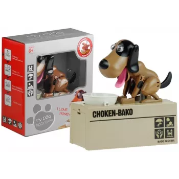 LEAN TOYS Dog Piggy Bank Robotinė monetų taupyklė rudas - juodas