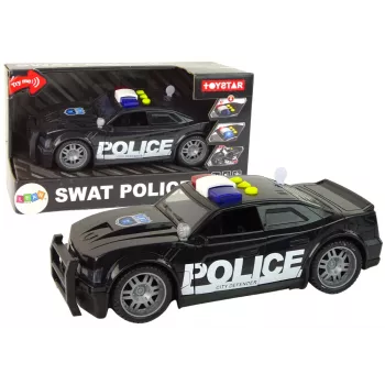 LEAN TOYS Policijos automobilis 1:14 nuotoliniu valdymu su šviesomis ir garsais, juodas