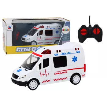LEAN TOYS 1:16 RC greitosios pagalbos automobilis su šviesomis ir garsais - baltas