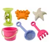 LEAN TOYS smėlio žaislų rinkinys su kibirėliu, smėlio malūnėliu, sieteliu ir 3 pastelinėmis formelėmis (6 vnt.)