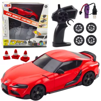 LEAN TOYS Drift Sports Car 1:10 mastelio nuotoliniu valdymu 4WD automobilis su keičiamais ratais, raudonas