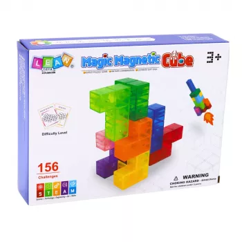 LEAN TOYS Magnetic Blocks Magic Cube Puzzle 156 Challenge Cards 9 vnt.