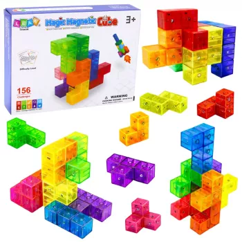 LEAN TOYS Magnetic Blocks Magic Cube Puzzle 156 Challenge Cards 9 vnt.