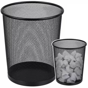 LEAN biuro šiukšlių dėžė iš metalinio tinklelio, apvali, juoda, 10 L