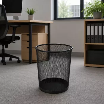 LEAN biuro šiukšlių dėžė iš metalinio tinklelio, apvali, juoda, 10 L
