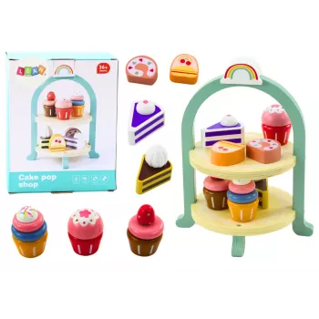 LEAN TOYS Saldumynų rinkinys su mediniu stovu – pyragaičiai ir keksiukai